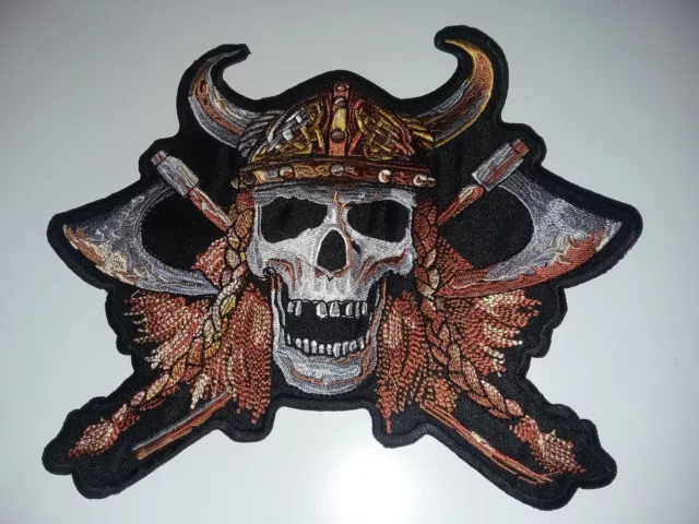 Patch Aufnäher Wikinger Skull Viking Totenkopf 24 x 21 cm Biker Vest