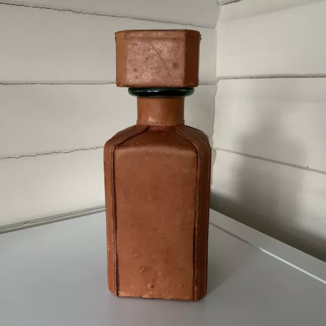 Vintage Leather Wrapped Decanter Bottle Italy