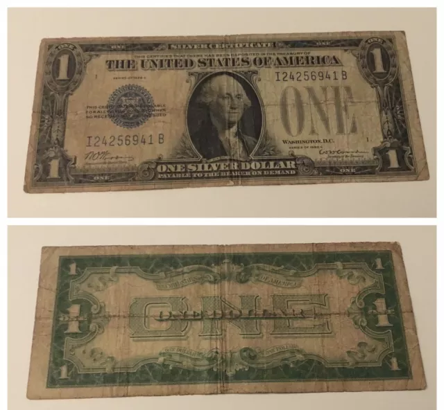 Vintage Rare 1928-C Silver Certificate One Dollar Bill Woods Woodin Funnyback