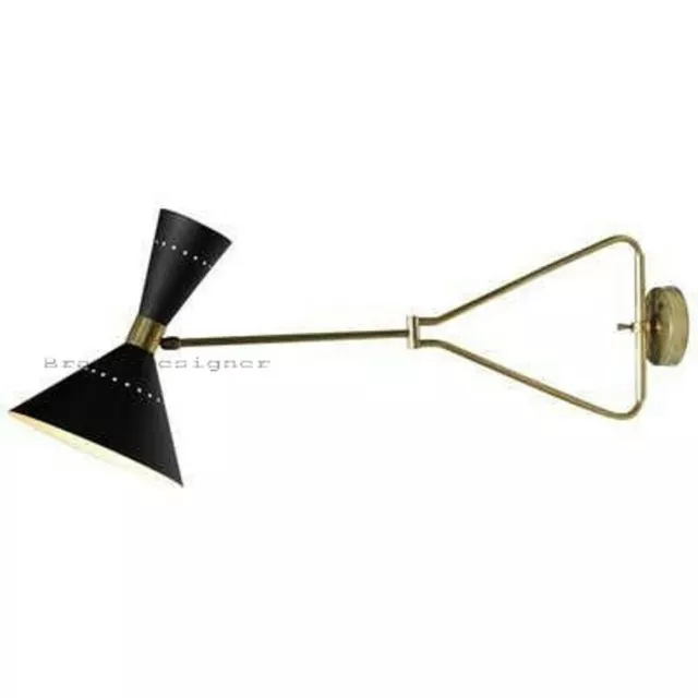 1950 Brass Black Wall lamp Diabolo Italian Cone Stilnovo Sputnik Light Swing Arm