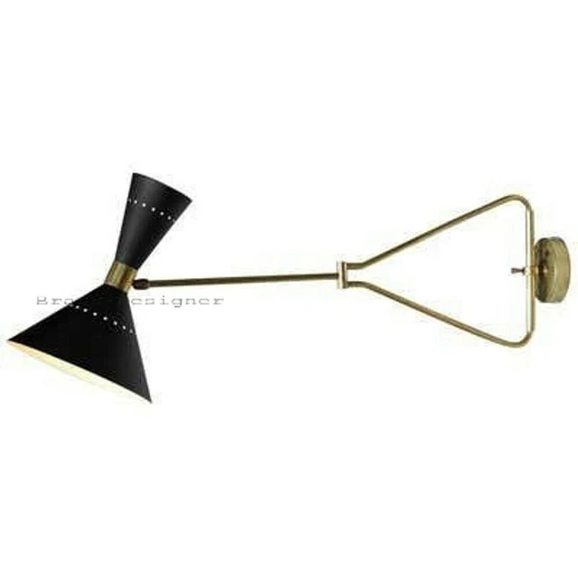 1950 Brass Black Wall lamp Diabolo Italian Cone Stilnovo Sputnik Light Swing Arm