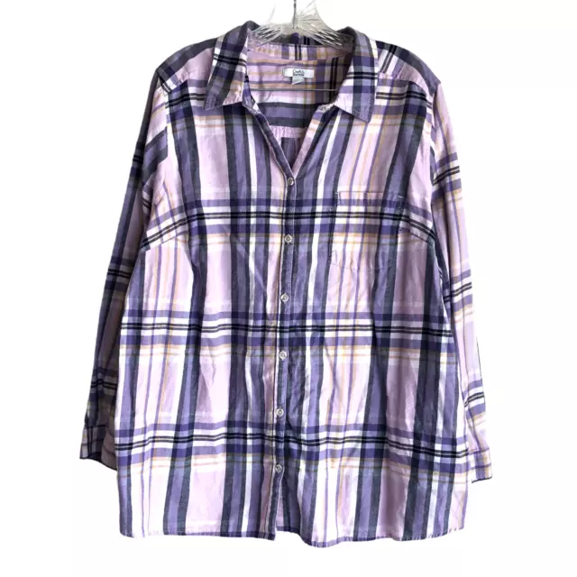 Croft & Barrow Women's Flannel Shirt Plus 2X Plaid Pink 100% Cotton Long Sleeve