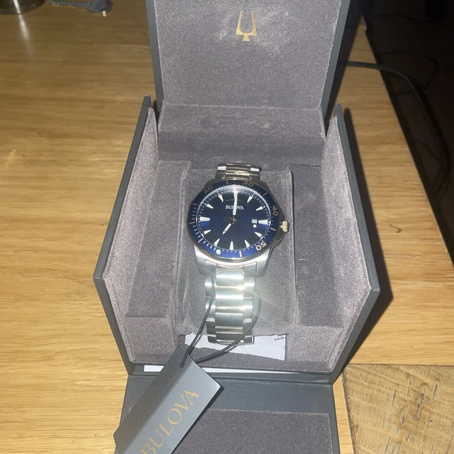 BULOVA MENS CLASSIC Two Tone Blue Dial Stainless Steel Watch 98B329 RRP 250 130.00 PicClick UK