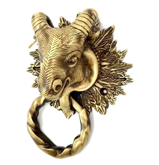 Sonnette de porte antique, AA9151, en laiton, patine foncée