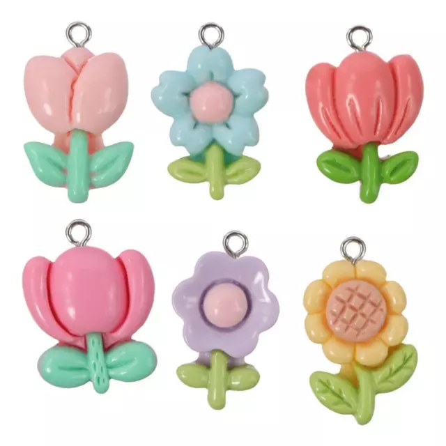 RESIN ROSE DAISY Sunflower Tulip Charms 18*27mm Flatback Charms For ...