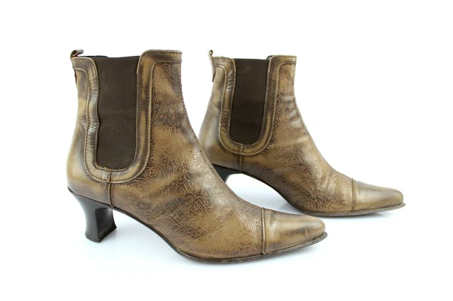 SAN MARINA Bottines Bouts Pointus Cuir taupe T 39 Très Bon état 2