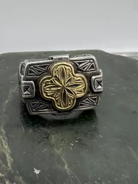 Gerochristo 2221 ~ Solid Gold & Silver - Medieval-Byzantine Cross Ring