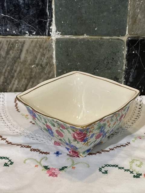 Vintage Chintz Royal Winton Grimwades Old Cottage Open Sugar Bowl Square