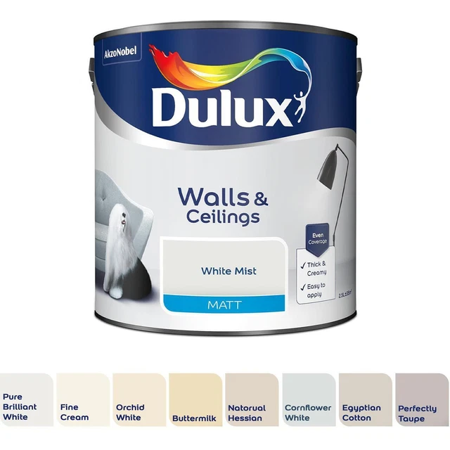 DULUX PAINT SHADES of Cream or White Walls & Ceilings Matt Emulsion 2.5