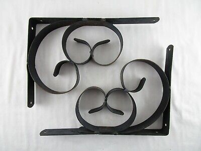 Vintage Pair(2) Wrought Iron Scrolled Shelf Brackets Used 9 1/2"x13 5/8" x1 1/2"