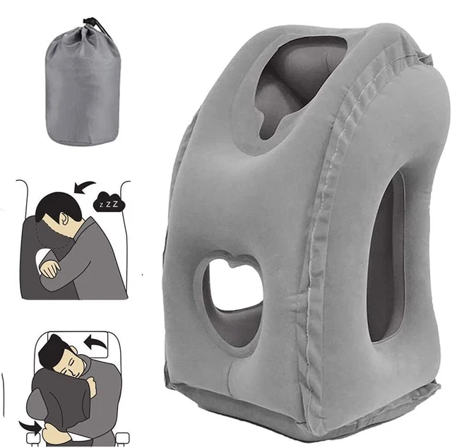 Inflatable Neck Pillow Used for Airplanes/Cars/Buses/Trains/Office Napping Gray