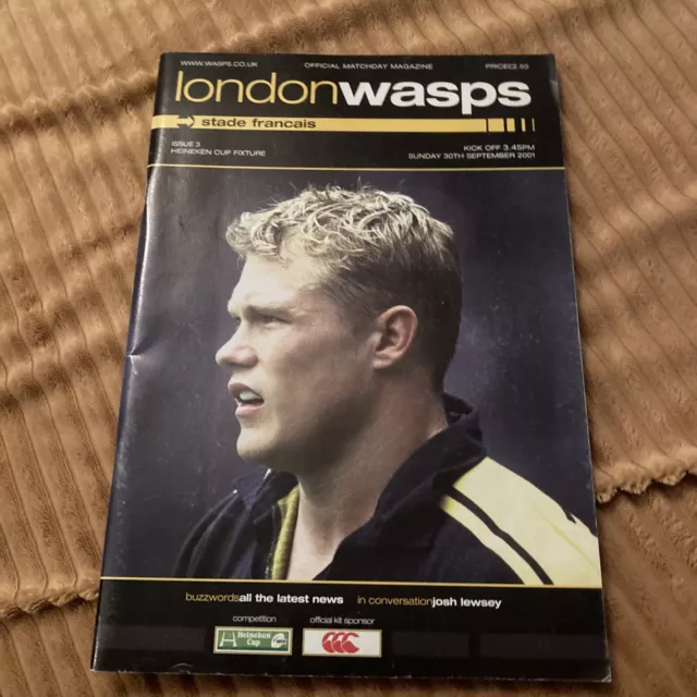 2001 London Wasps V Stade Francais Heineken Cup European Club Rugby Programme Vg