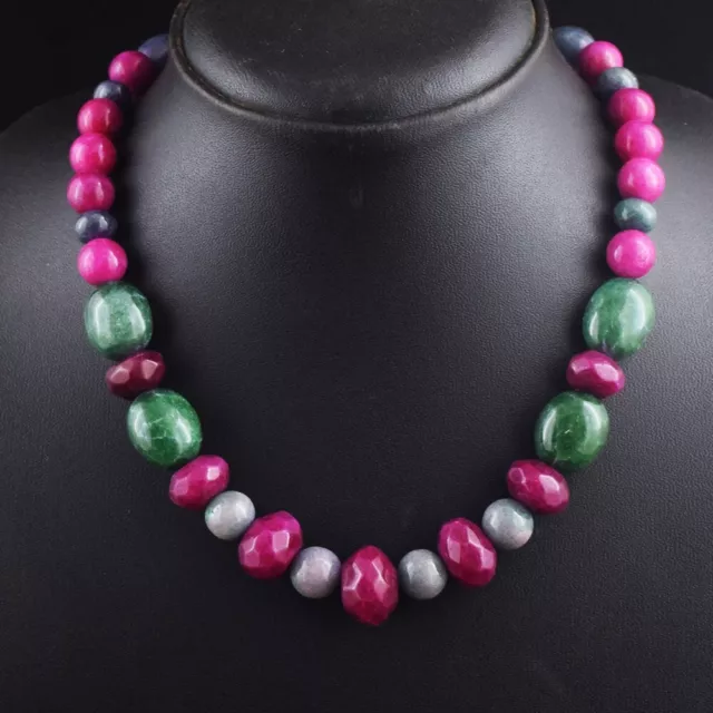 Pink Ruby, Green Emerald & Iolite  345.00  Beaded Necklace Jewelry VK 15 E551