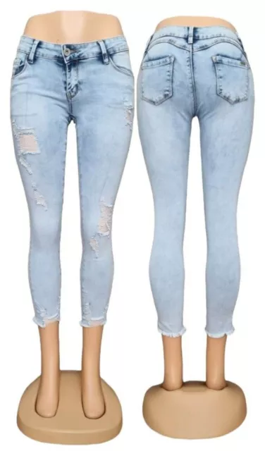 Womens Denim Jeans Skinny Stretch High Rise Distressed Slim Fit Pants Size 6-16