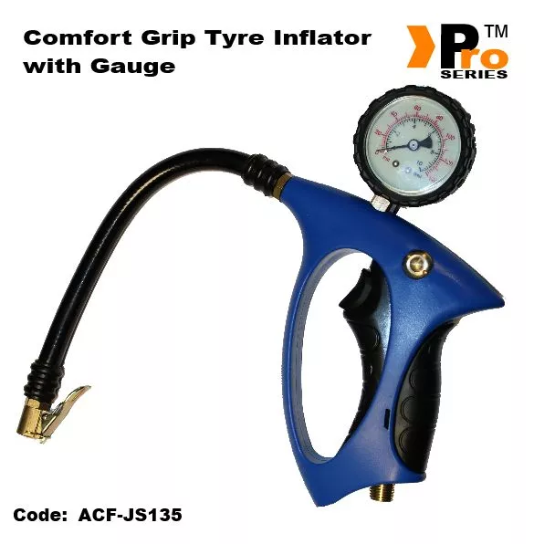 Comfort Grip Tyre Inflator- 0-10 Bar 150 PSI- Glow in the Dark Swivel air gauge