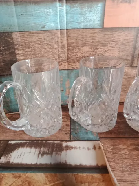 (7) Crystal Hand Crafted Scalloped Handle Cut Glass Lead Heavy Beer Mugs