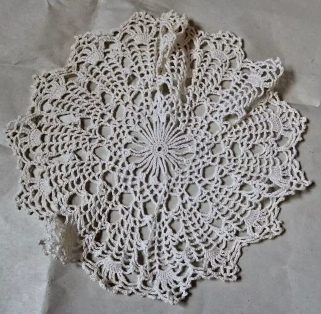 Small Round Doily Vintage White Hand Crochet 8 inches