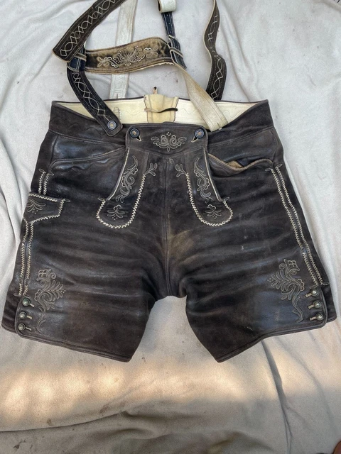 Pantaloni in pelle pantaloni folcloristici in pelle di cervo spalmanti spalline Baviera Austria