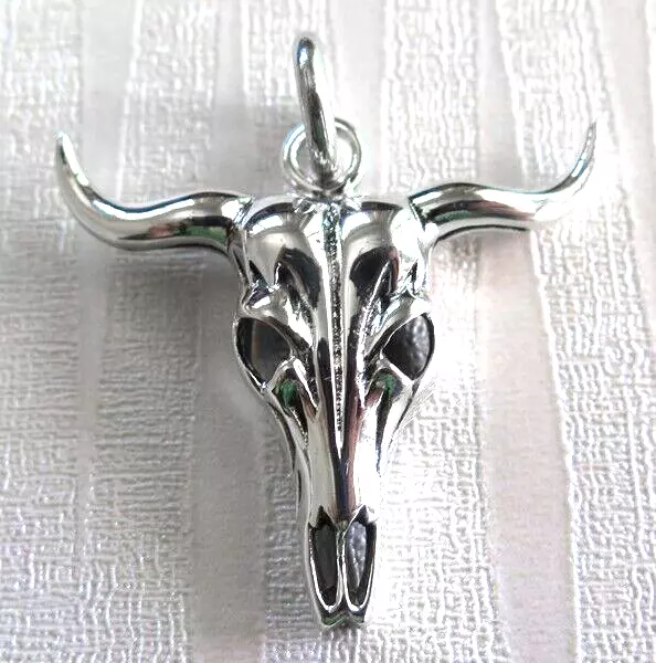 Buffalo Skull Bull Miniature Solid Sterling 925 Silver Pendant