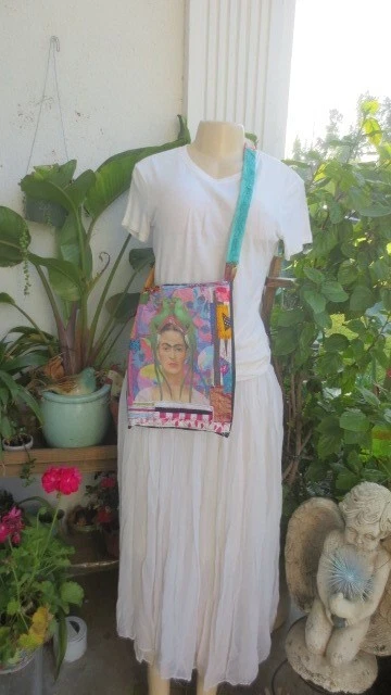 Handmade Patchwork Fabric Frida Kahlo Loteria Crossbody Bag by Vintage Mermaid.