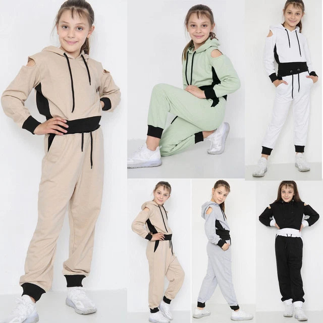 Set Tuta Ragazza Bambini Spalle Spalle Lunghe Maniche Lunghe Lounge Abbigliamento Palestra Sportiva Casual