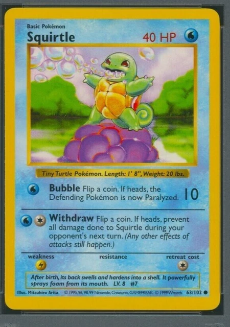 Pokemon shadowless Base Set Squirtle 63/102 MINT