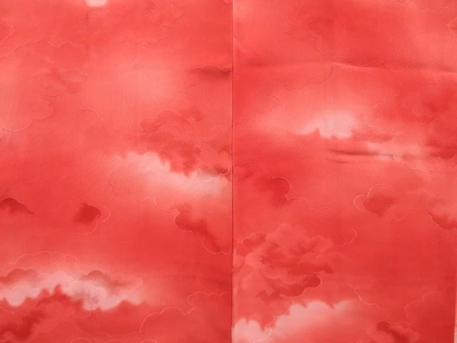 3127T07z490 Vintage Japanese Kimono Silk HAORI Cloud Red-Pink 3