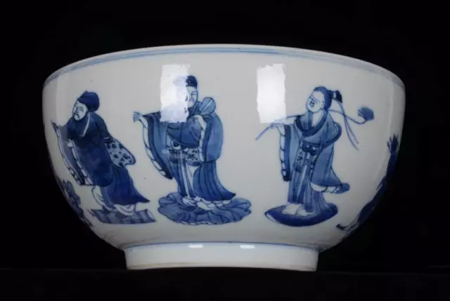 Old Blue And White Chinese Porcelain Bowl Kangxi Marked St435 3