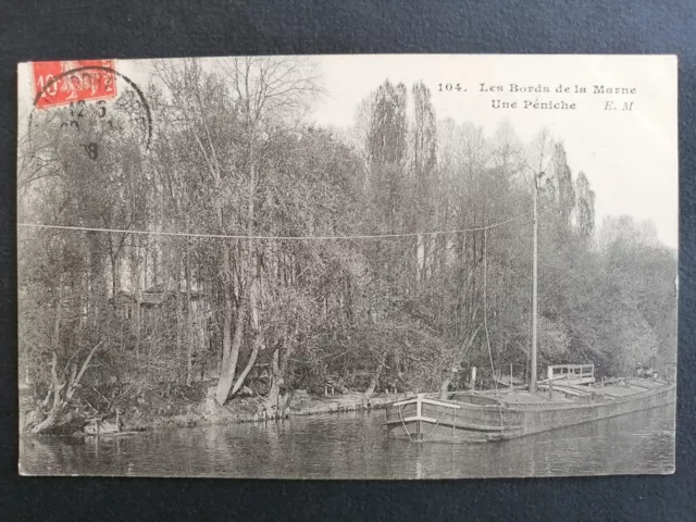 1908 Les BORDS de la MARNE Une Péniche Antique Postcard