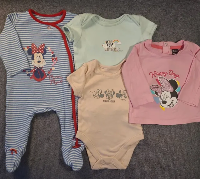 Disney Baby Girl Minnie Mouse Bundle 0-3 Months sleepsuit top vest (D45)