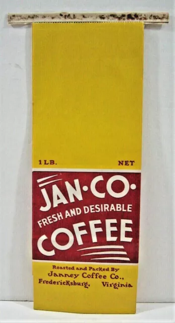 Vintage Jan Co Desirable Coffee Bag Janney Co Fredericksburg Va Old Store Stock