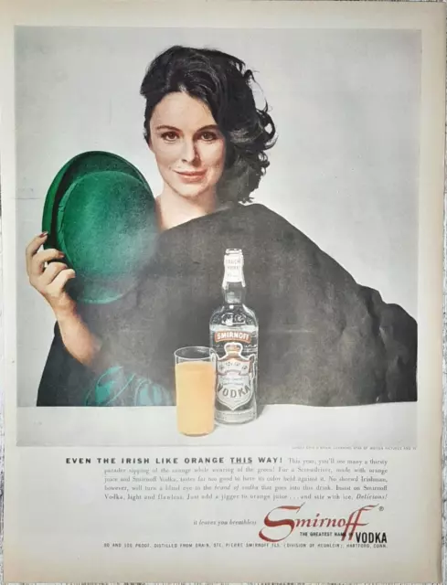 1961 Smirnoff Vintage Print Ad Vodka Erin O'Brien Orange Juice Screwdriver Hat