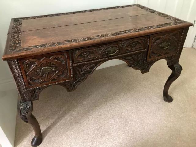 A Beautiful Heavily Carved Antique Georgian Lowboy Console with Cabriole Legs