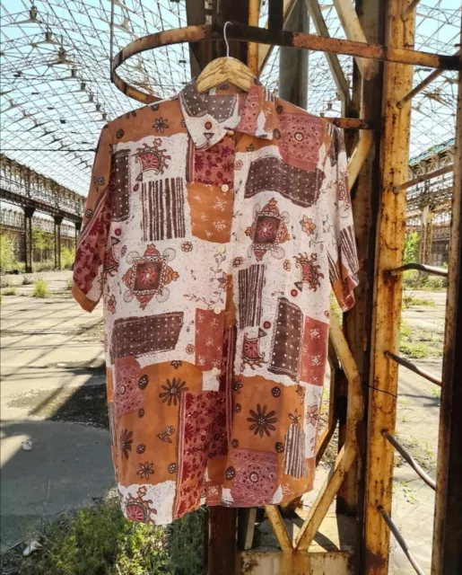 Camicia Donna estate manica corta fantasia vintage 90 Blusa Viscosa Shirt