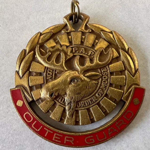 Loyal Order of the Moose LOOM OUTER GUARD MEDAL Badge Token Gold Tone Brass 2"