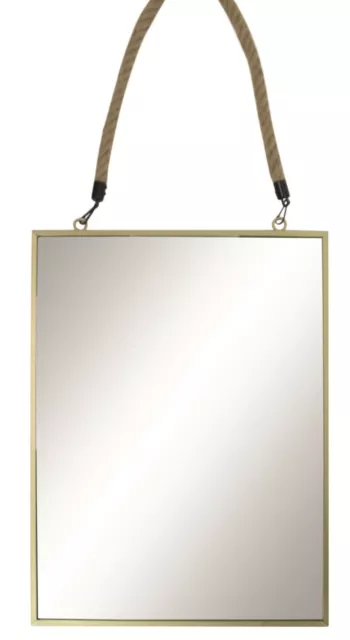 Grand Doré Miroir Mural Avec Rustique Corde 40cm x 30cm Métal Cadre