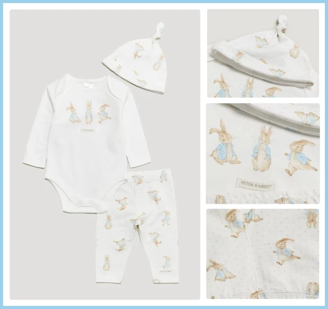 Beatrix Potter Peter Rabbit Baby Unisex Bodysuit Leggings & Hat Set 12-18 Months