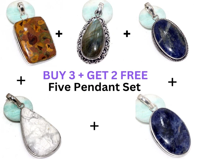 Fruit,Labradorite, Howlite,Sodalite 5 Pendant Combo Set 2|2|2.3|2.4|2" GW