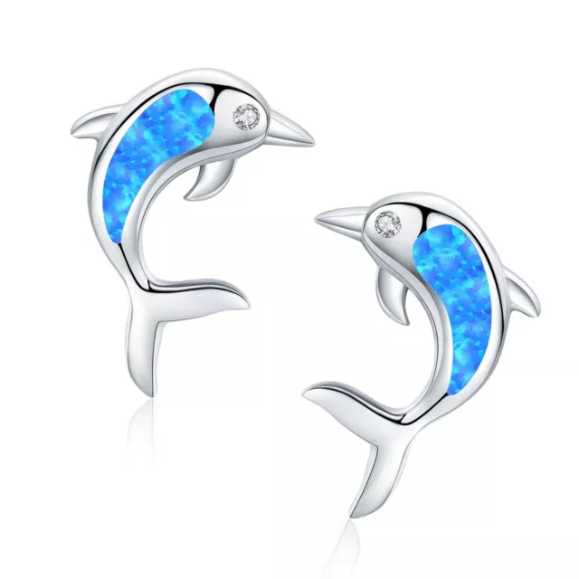 HAWAII BLUE FIRE Opal Dolphin Stud Earrings S925 Silver Filled For ...