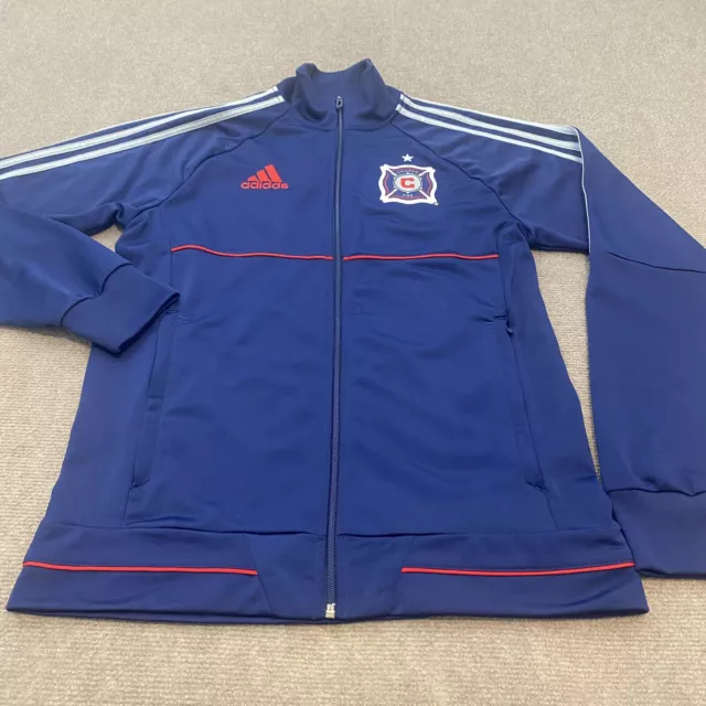 Chicago Fire Jacket Mens Small Blue adidas Full Zip MLS Logo Long Sleeve