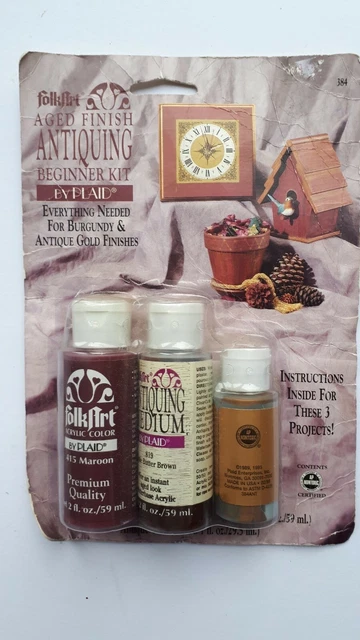 Kit antiguo para principiantes con acabado envejecido a cuadros borgoña y oro + instrucciones