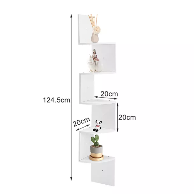 5 Tier Floating Wall Shelves Corner Shelf Storage Wood Display Bookcase Unit UK