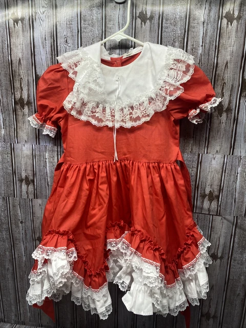 Vtg lid’l dolly’s sz 6X Red pageant full circle tiered party girl dress