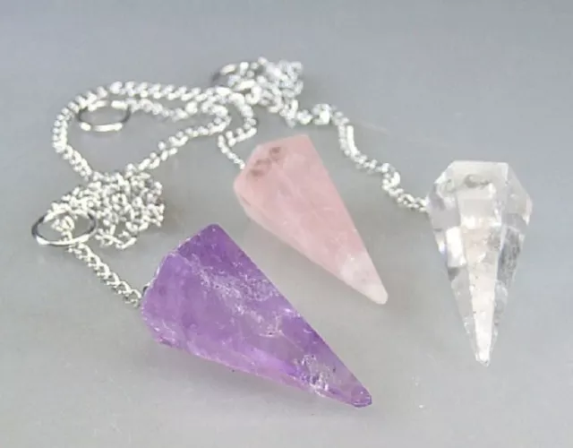 3er Pendel Set facettiert ca. 4 cm Amethyst, Rosenquarz, Bergkristall Edelstein