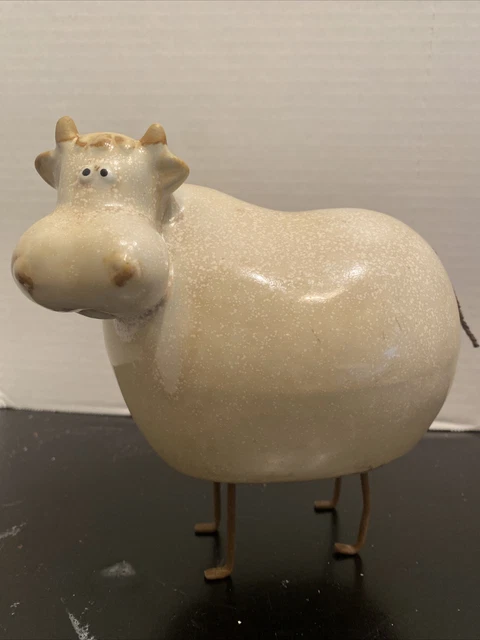 Art Cow Pottery Figurine on Wire Legs and Tail