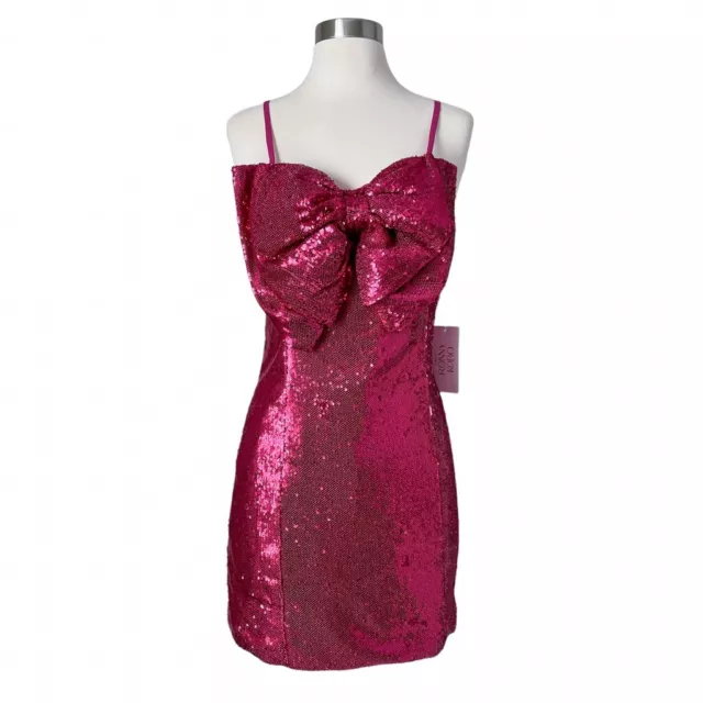 Ronny Kobo Sequin Bow Dress Lindsay Mini Tulip Pink Size M