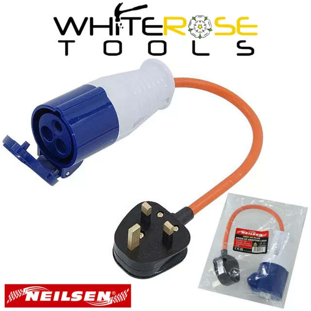 Neilsen Caravan Hook Up Cable Lead Plug Socket Adaptor 240V UK 3 Pin Mains