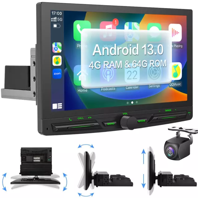 Single 1DIN 10.1" Rotatable Screen Android 13 8-Core 4+64GB Car Stereo GPS Radio