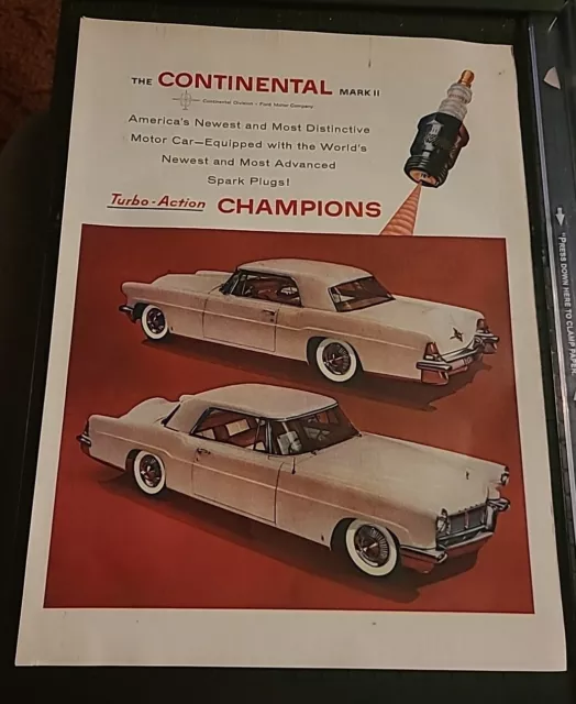Champion Spark Plug Continental Mark II Print Ad 1955 10x13