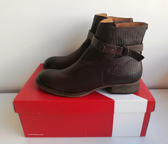 Bottines Boots KICKERS OXFOTO Pour Femme En Cuir Verni Noir Brillant - Pointure 8, Talon Plat, Neuf Avec étiquettes